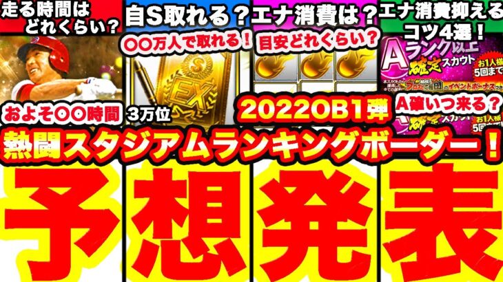 熱闘スタジアムOB1弾ランキングボーダー予想発表！走り方も完全攻略！累計撤退コツ,エナジー消費目安,何時間かかるか,A確定スカウトはどうするべきか等全て話します！【プロスピA】【プロ野球スピリッツA】