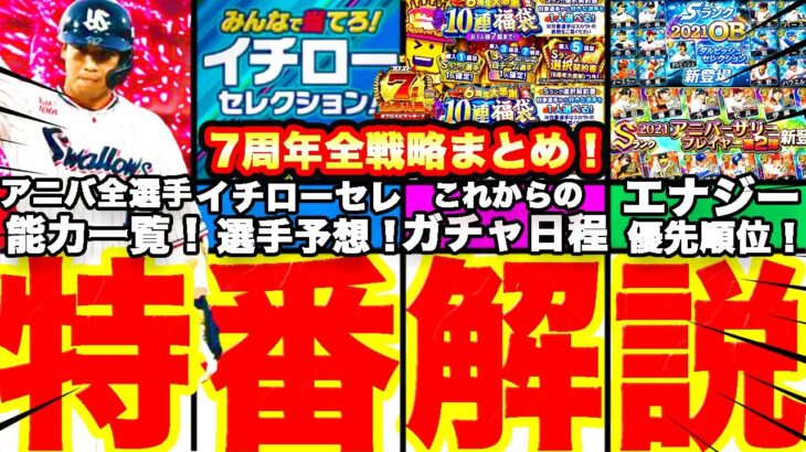 7周年特番全イベ解説！コラボガチャ日程は⁈エナジー戦略どう使う？アニバ、イチローセレクションどっちを多く引くべきか？等最新情報も含めて全て解説します！【プロスピA】【プロ野球スピリッツA】