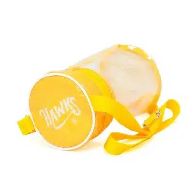 ホークスのロゴが入った黄色いぬいぐるみポーチ