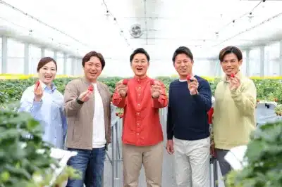 いちご狩りを楽しむ人々