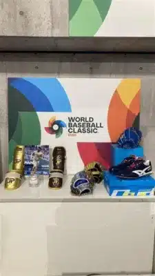 グローブ、スパイクなどの展示