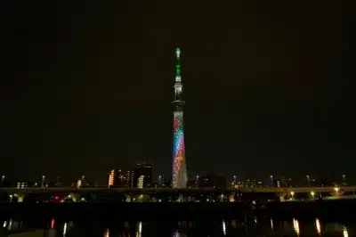 夜空にライトアップされた東京スカイツリー