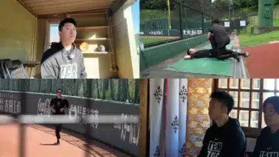 野球場でトレーニングする選手たち