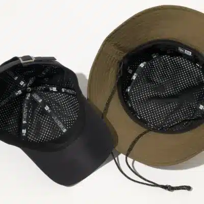 メッシュ素材が施されたキャップとバケットハットの内側