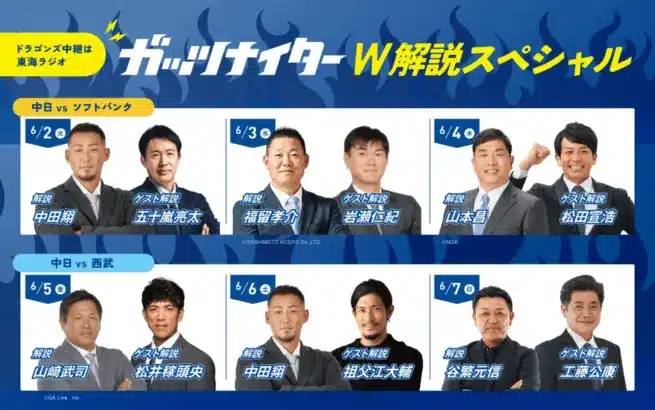 TOKAI RADIO「ガッツナイター」が豪華W解説スペシャルを敢行!レジェンドOBが中日6連戦を徹底解説