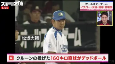 クルーン投手のデッドボールと松坂大輔氏が映るオールスター名場面