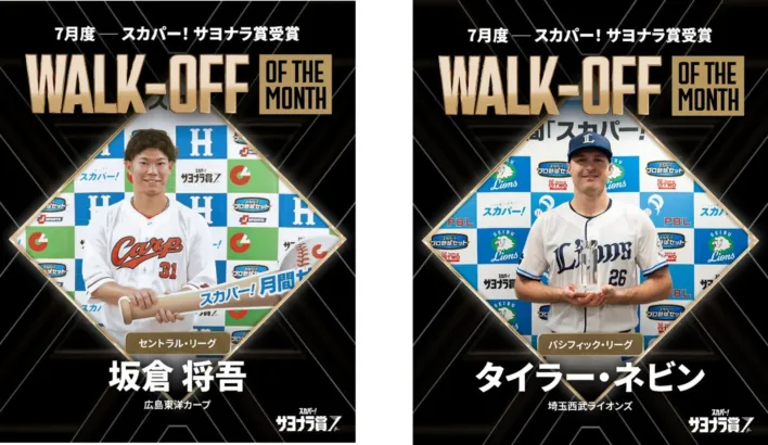 7月度「スカパー! サヨナラ賞」決定!広島・坂倉選手、西武・ネビン選手が劇的勝利を呼び込む一打!