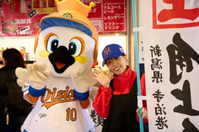 Oisixマスコットと海鮮グルメ屋台